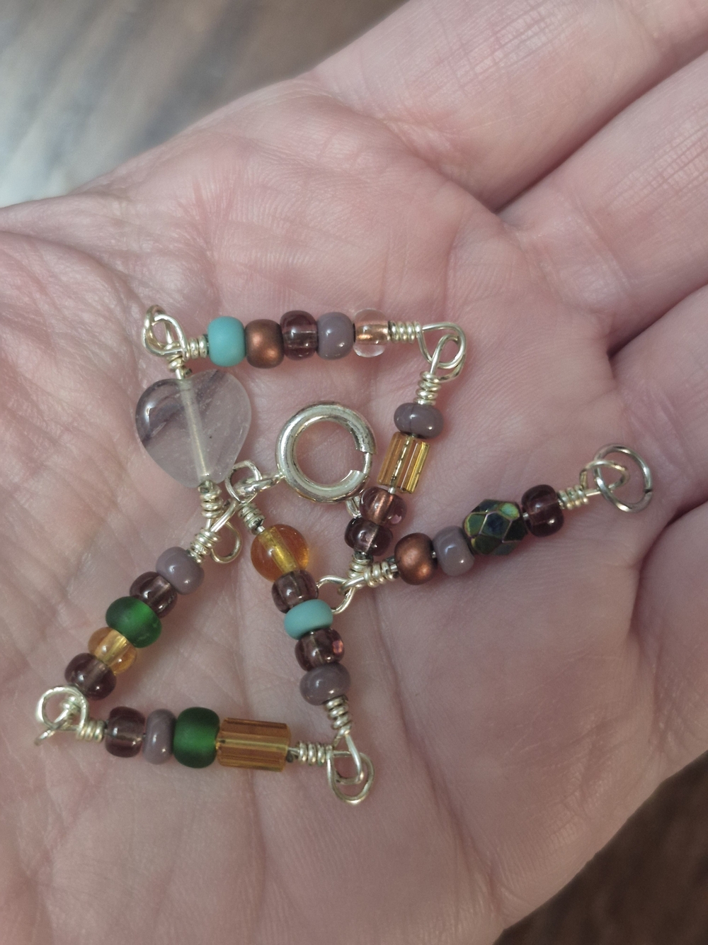 Handmade Multicolor Beaded Bracelet with Glass Heart Charm